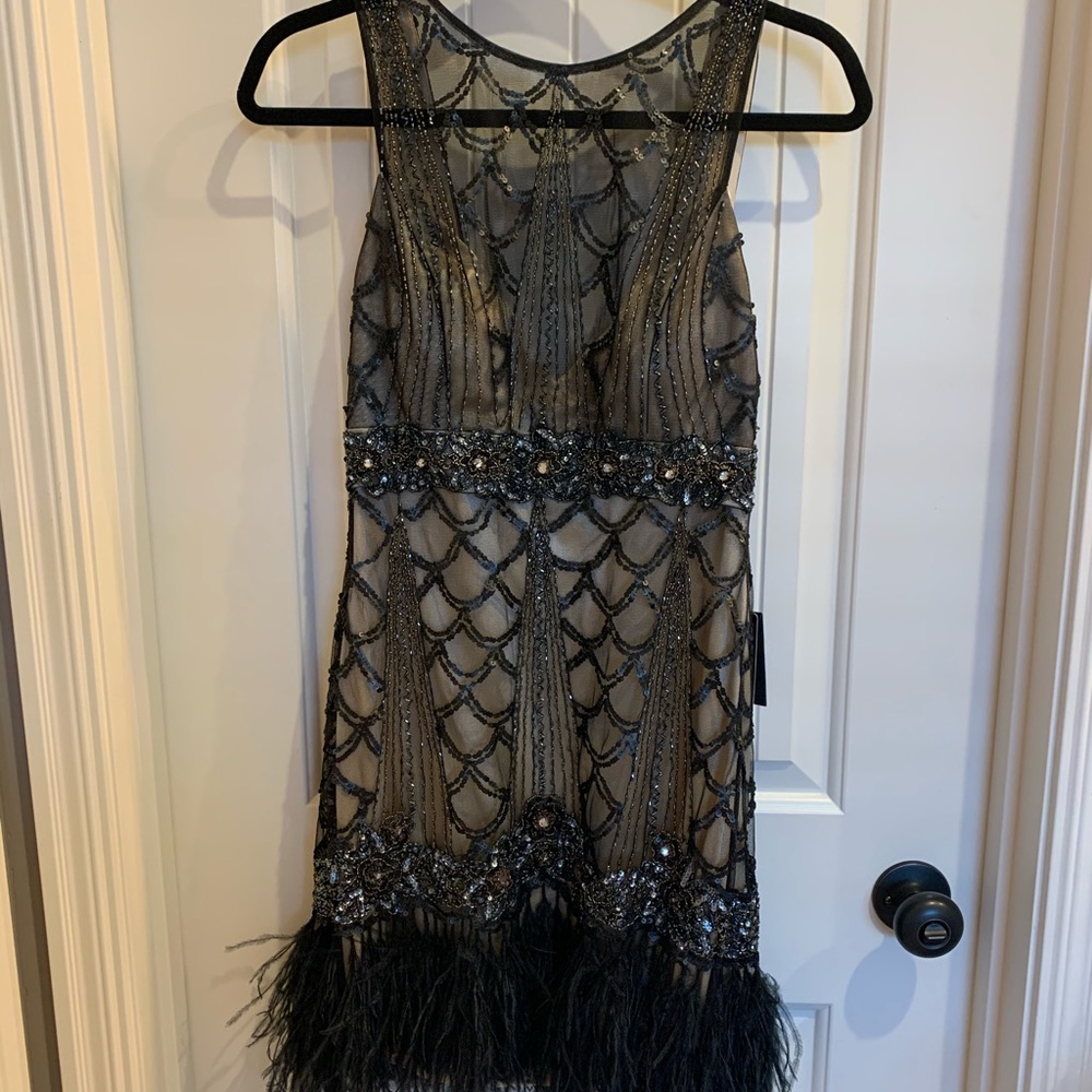 Sue Wong nocturne ostrich feather dress